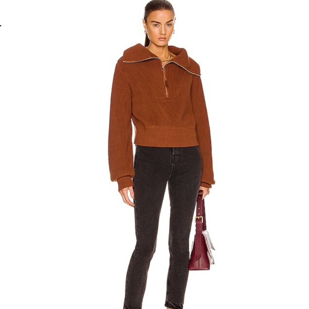 Varley Ribbed Half-Zip Sweater in Rust Brown